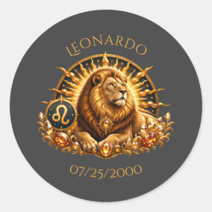 Persoonlijke Gouden Grijze Sterrenbeeld Leeuw Ronde Sticker