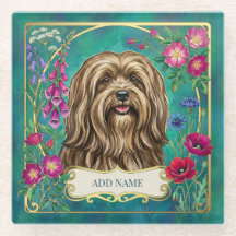Persoonlijke gouden Lhasa Apso glazen onderzetter