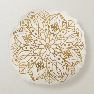 Persoonlijke Gouden Natuur Mandala  Rond Kussen