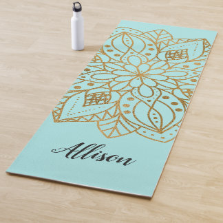 Persoonlijke Gouden Natuur Mandala Turquoise Blauw Yogamat