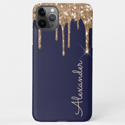 Persoonlijke Gouden Navy Druppelende Glitters BUDG iPhone Hoesje (Achterkant)