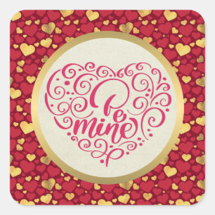 Persoonlijke Gouden, Rode Harten Valentijnsdag Cad Vierkante Sticker