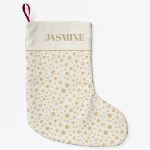 Persoonlijke gouden roomkleurige sneeuwvlokken Ker Kleine Kerstsok