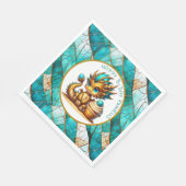 Persoonlijke gouden turkoois draak jongens verjaar servet (Hoek)