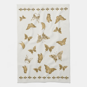 Persoonlijke Gouden Vlinder Fleur de Lis Matching Theedoek