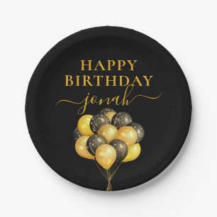 Persoonlijke gouden zwarte ballonnen Happy Birthda Papieren Bordje