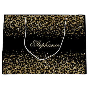 Persoonlijke Gouden Zwarte Luipaardprint Glitters  Groot Cadeauzakje