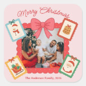 Persoonlijke Grappige Kerst Foto Collage Vierkante Sticker (Voorkant)