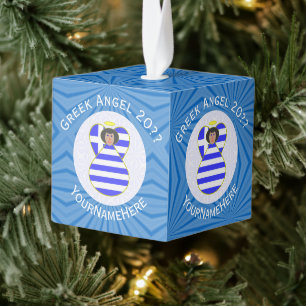 Persoonlijke Griekse engel Hanukkah vlag zwart haa Kubus Ornament