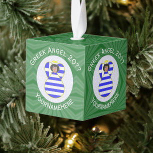 Persoonlijke Griekse engel Kerstvlag Zwart haar Kubus Ornament