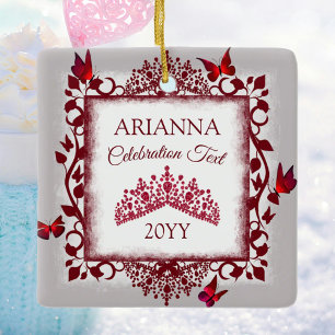 Persoonlijke grijze, bordeauxrode tiara, vlinder keramisch ornament