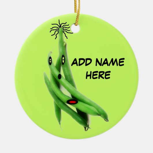 Persoonlijke Groene Bean-Cartoon Keramisch Ornament (Voorkant)