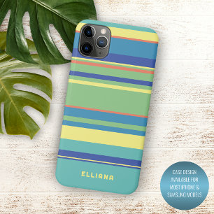 Persoonlijke groene blauwe oranje gele strepen iPhone 11 pro max hoesje