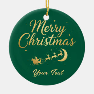 Persoonlijke groene en gouden vrolijk kerstfeest keramisch ornament