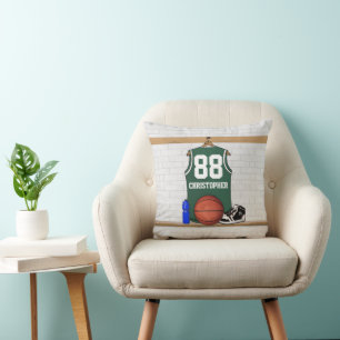 Persoonlijke Groene en Witte Basketball Jersey Kussen