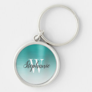 Persoonlijke groene geborstelde metalen monogram s sleutelhanger