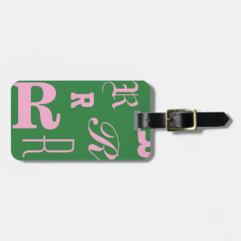 Persoonlijke groene, monogramtypografie-initialen bagagelabel