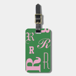 Persoonlijke groene, monogramtypografie-initialen bagagelabel