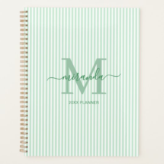 Persoonlijke groene pinstripemonogramplanner planner (Voorkant)