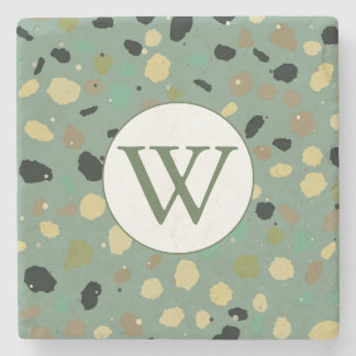 Persoonlijke Groene Terrazzo Monogram Stenen Onderzetter