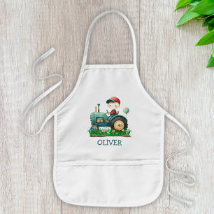 Persoonlijke groene tractor voor jongens kinder schort