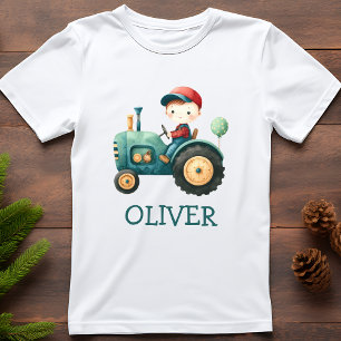 Persoonlijke groene tractor voor jongens t-shirt