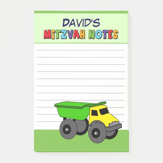 Persoonlijke Groene Truck Mitzvah Post-it® Notes (Voorkant)