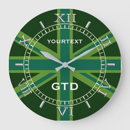 Persoonlijke Groene Uniefacter British Flag Dial Grote Klok (Voorkant)