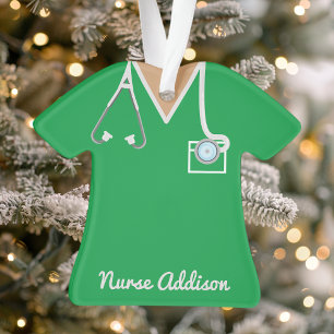 Persoonlijke groene verpleegster scrubs verpleegst ornament