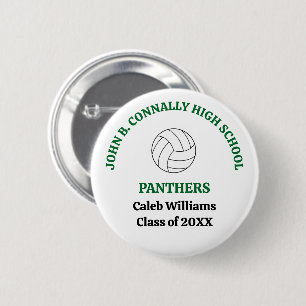 Persoonlijke groene volleybalspeler middelbare sch ronde button 5,7 cm