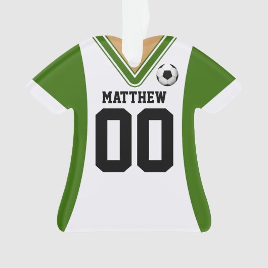 Persoonlijke Groene/Witte Voetbal Jersey Ornament (voorkant)