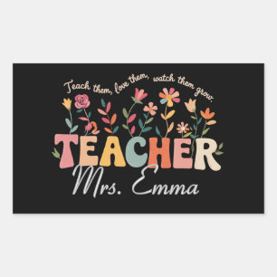 Persoonlijke Groovy Bloemen Leraar Aangepast Cadea Rechthoekige Sticker