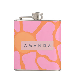 Persoonlijke Groovy Oranje en Roze Retro Bloem Heupfles