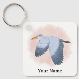 Persoonlijke Grote Blauwe Reiger Roze Achtergrond Sleutelhanger