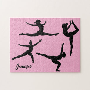 Persoonlijke gymnastiek, turnster silhouet roze legpuzzel
