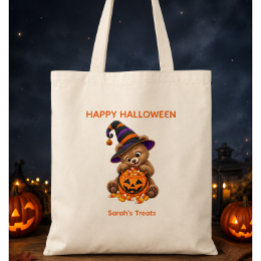Persoonlijke Halloween-beerwelp met snoep Tote Bag
