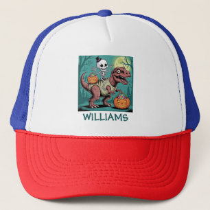 Persoonlijke Halloween Skelet Rijdende Dinosaurus Trucker Pet