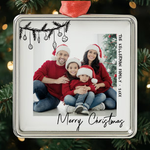 Persoonlijke handgetekende gezinsfoto met Kerst Metalen Ornament