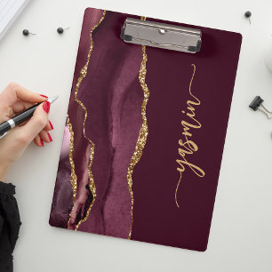 Persoonlijke handtekening bordeauxrood goud agaat klembord