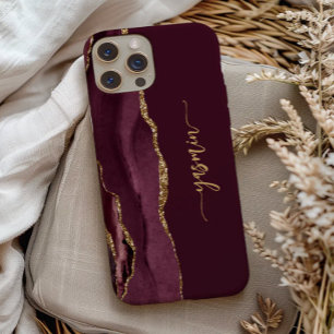 Persoonlijke handtekening Burgundyrood Goud Agaat iPhone 13 Pro Hoesje