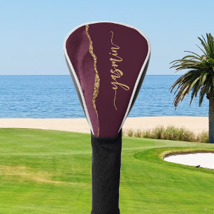 Persoonlijke handtekening Burgundyrood Goud Agaat Golfheadcover