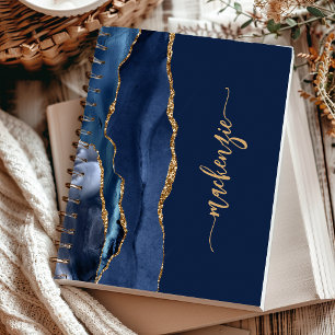 Persoonlijke handtekening Navy Blue Goud Agaat Notitieboek