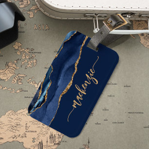 Persoonlijke handtekening Navy Blue Goud Agate Bagagelabel