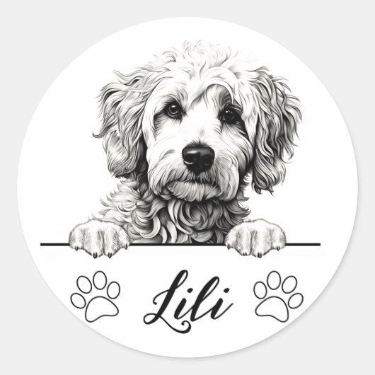 Persoonlijke handtekening van Goldendoodle-hond Ronde Sticker (Voorkant)