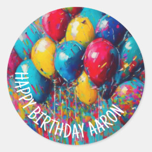 Persoonlijke Happy Birthday-ballonnen Ronde Sticker