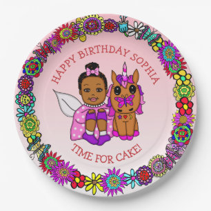Persoonlijke Happy Birthday Fairy en Unicorn Papieren Bordje