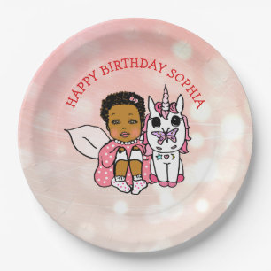 Persoonlijke Happy Birthday Fairy en Unicorn Papieren Bordje