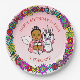 Persoonlijke Happy Birthday Fairy en Unicorn Papieren Bordje