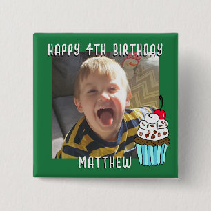 Persoonlijke Happy Birthday-naam en -leeftijd Vierkante Button 5,1 Cm