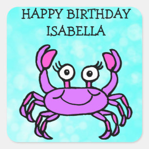 Persoonlijke Happy Birthday Paarse Crab Vierkante Sticker